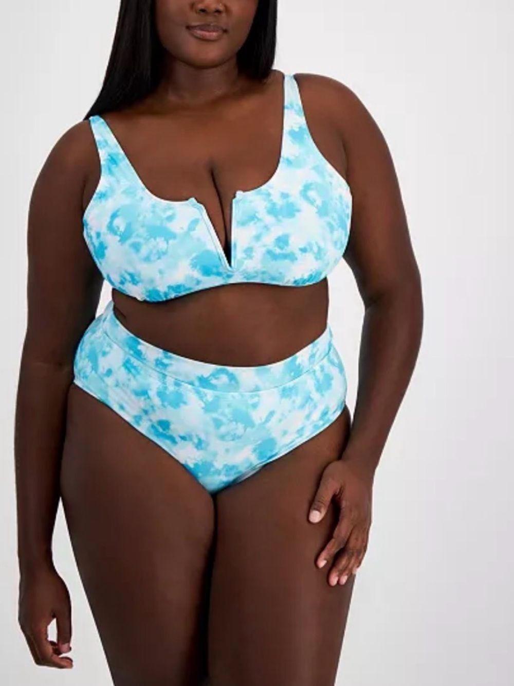 Salt + Cove for Macys Blue Tie-Dye V-Notch Bikini Top & High-Waist Bottoms 22/24